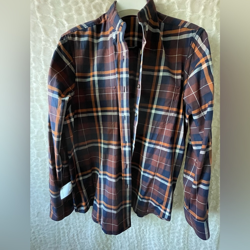 NWT Club Room: Men’s (M) plaid long sleeve shirt autumn colors. - Picture 12 of 16